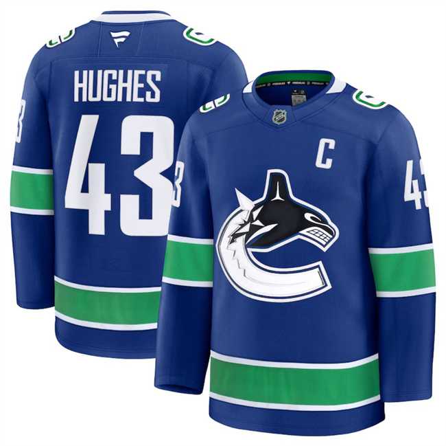 Men%27s Vancouver Canucks #43 Quinn Hughes Blue 2024-25 Home Stitched Hockey Jersey Dzhi